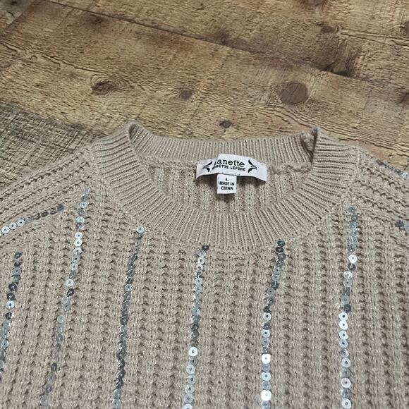 Nanette Lepore | Women's Brown Sequin Holiday Knit Crewneck Sweater Sz L - Picture 5 of 5